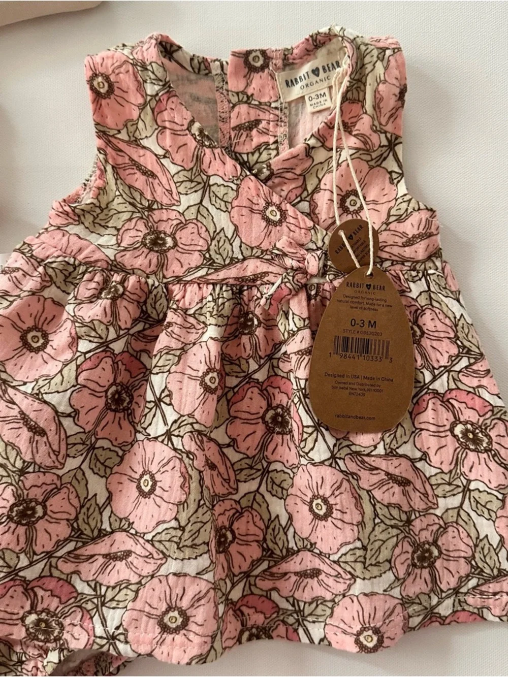 Rabbit & Bear 0-3 Months Baby Girl Organic Pink Floral Dress Set Toy Outfit NWT